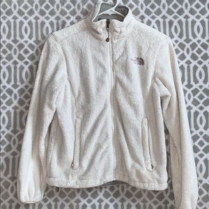 The North Face white fuzzy jacket